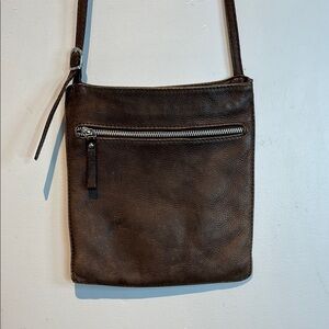 Brown pebbled leather zip top crossbody bag made in Italy